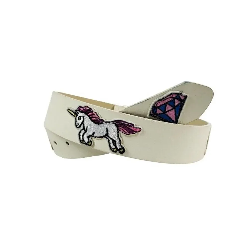 No Boundaries Kids Belt w/Patches Size S/M White Unicorn Rainbow Rose Kidcore